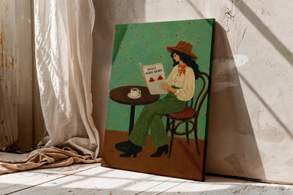 Daily Good News Cowgirl Wall Art, Vintage Café Print