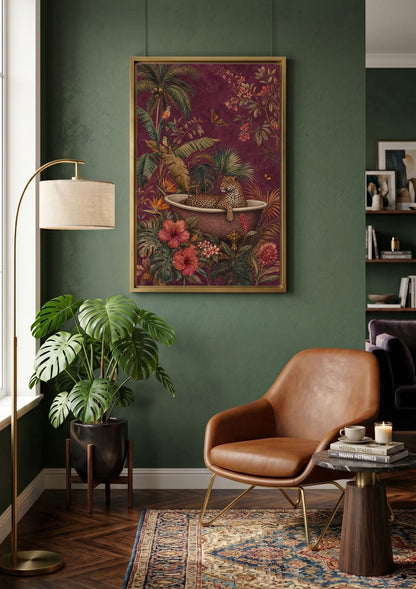 Leopard in Bathtub Tropical Jungle Wall Art