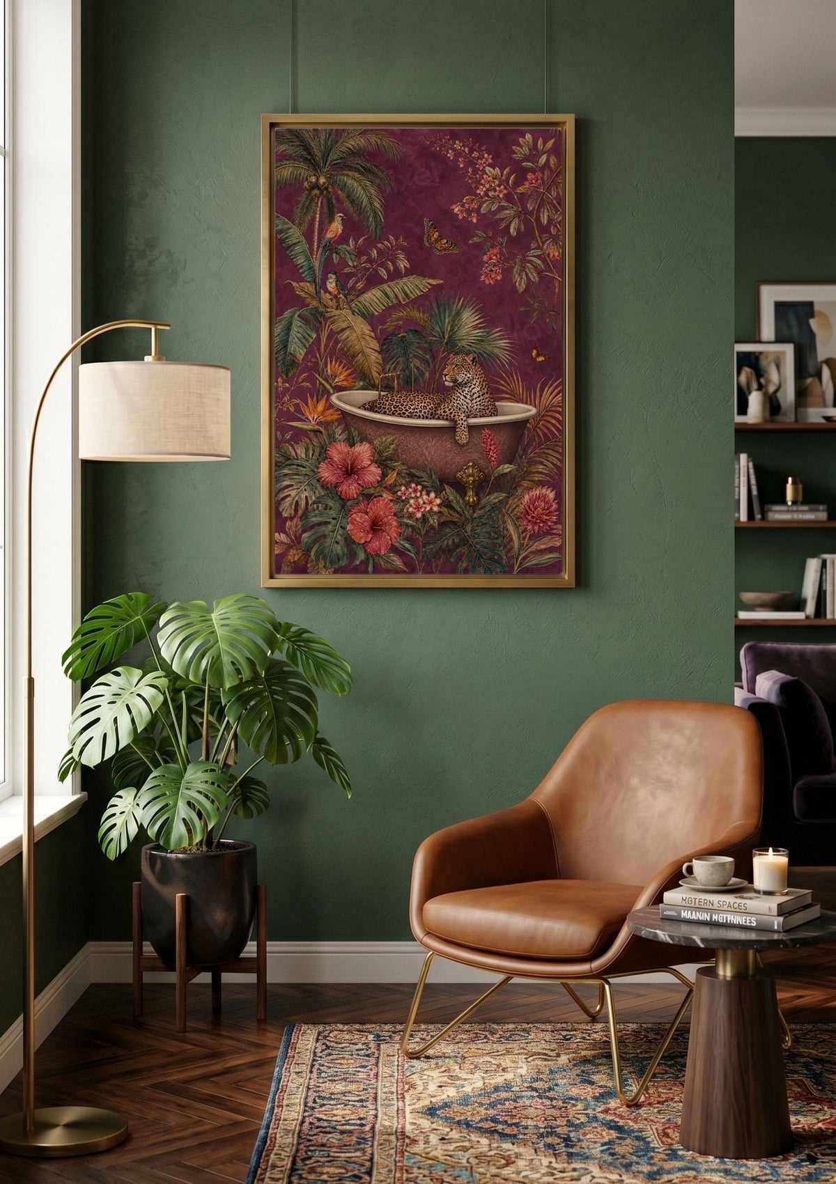Leopard in Bathtub Tropical Jungle Wall Art
