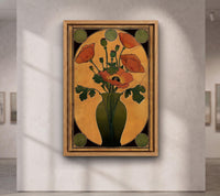 Art Nouveau Floral Vase Print, Orange Olive Green Art