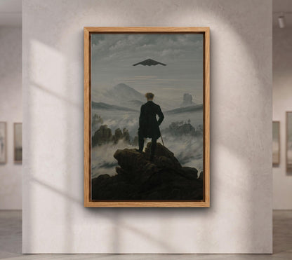 Wanderer above the Sea of Fog and Stealth Plane ,Der Wanderer über dem Nebelmeer
