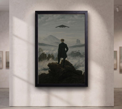 Wanderer above the Sea of Fog and Stealth Plane ,Der Wanderer über dem Nebelmeer
