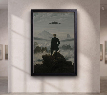 Wanderer above the Sea of Fog and Stealth Plane ,Der Wanderer über dem Nebelmeer