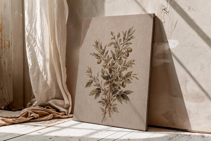 Botanical Olive Branch Art, Olive Green Mediterranean Canvas Print