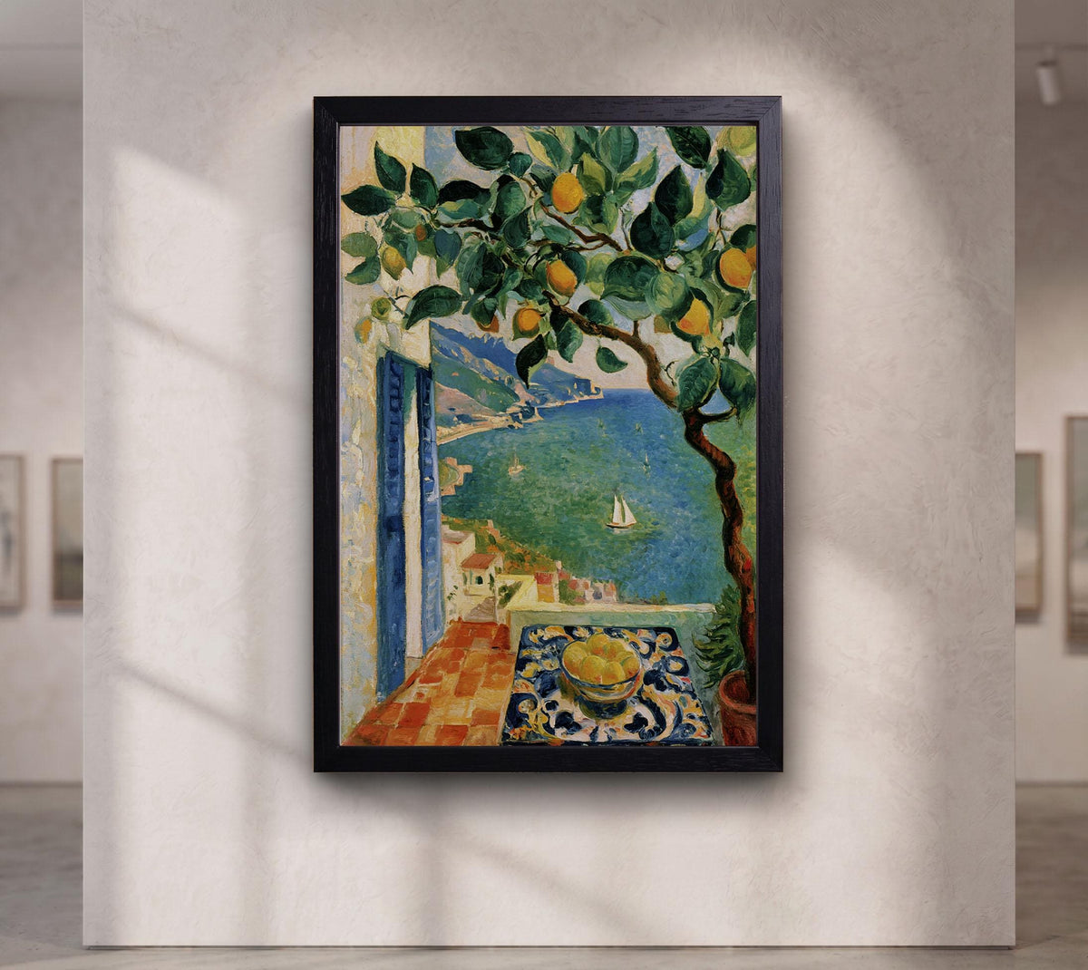 Amalfi Coast Lemon Tree Oil Painting, Vibrant Mediterranean Print