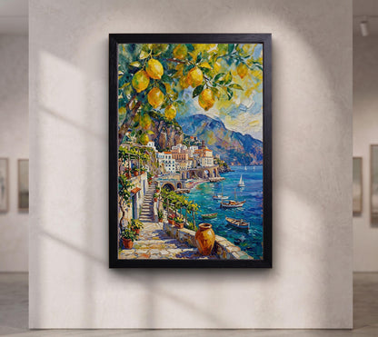 Henri Matisse Style Lemon Tree Amalfi Coast Oil Painting, Mediterranean Positano