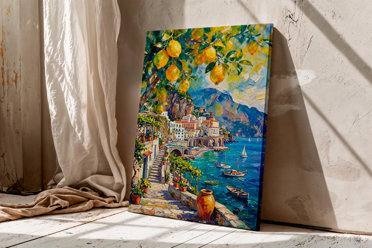 Henri Matisse Style Lemon Tree Amalfi Coast Oil Painting, Mediterranean Positano