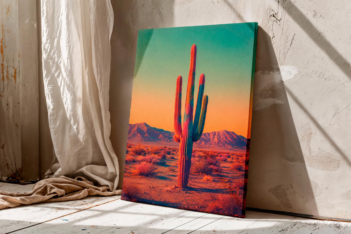 Southwest Cactus Wall Art, Retro Saguaro Cactus Wall Art