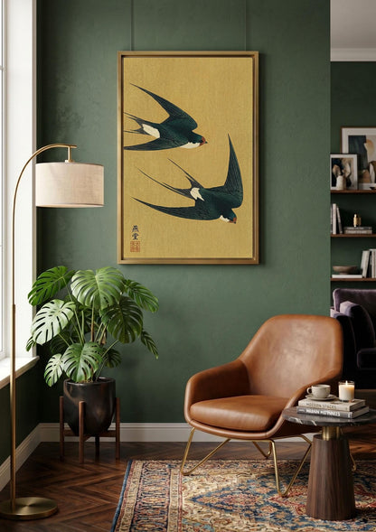 Swallow Bird Art, Japandi Poster, Traditional Asian Animal Wall Decor