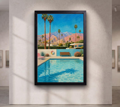Palm Springs Poolside Canvas Art, Mid Century Modern Wall Decor