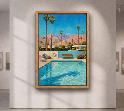 Palm Springs Poolside Canvas Art, Mid Century Modern Wall Decor