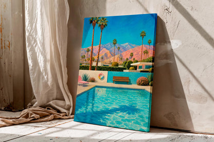 Palm Springs Poolside Canvas Art, Mid Century Modern Wall Decor