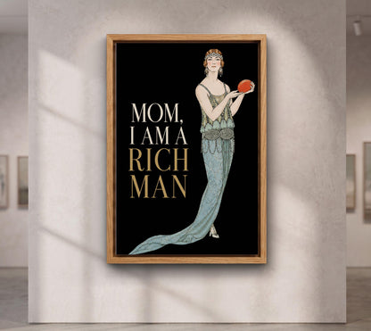 Mom I Am A Rich Man Print, Vintage Art Deco Woman Wall Art, Feminist Maximalist Poster