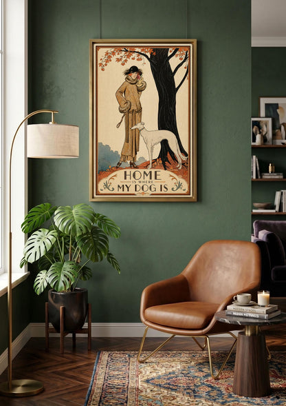 Home Is Where My Dog Is Art Print, Vintage Art Deco Dog Wall Art, Altered art print,Dog mom gift