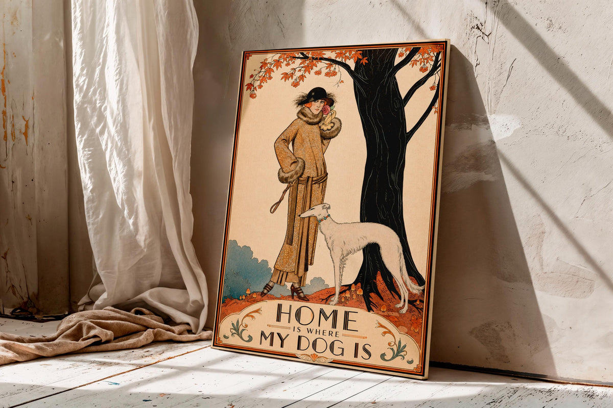 Home Is Where My Dog Is Art Print, Vintage Art Deco Dog Wall Art, Altered art print,Dog mom gift