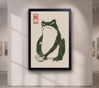 Grumpy Toad Canvas Art, Japanese Frog Ukiyo-e Print