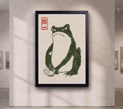 Grumpy Toad Canvas Art, Japanese Frog Ukiyo-e Print