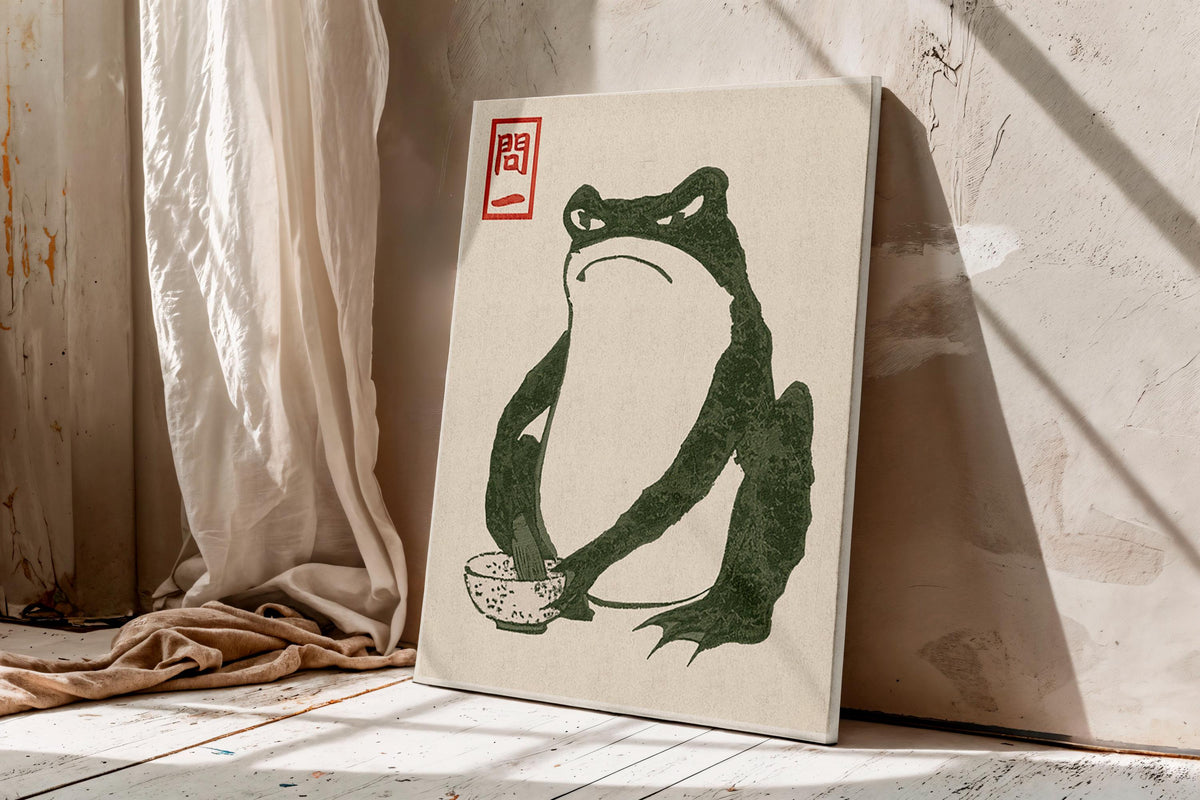 Grumpy Toad Canvas Art, Japanese Frog Ukiyo-e Print