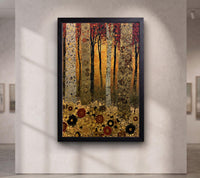 Gustav Klimt Style Forest Wall Art, Green Gold Mosaic Tree Canvas Painting