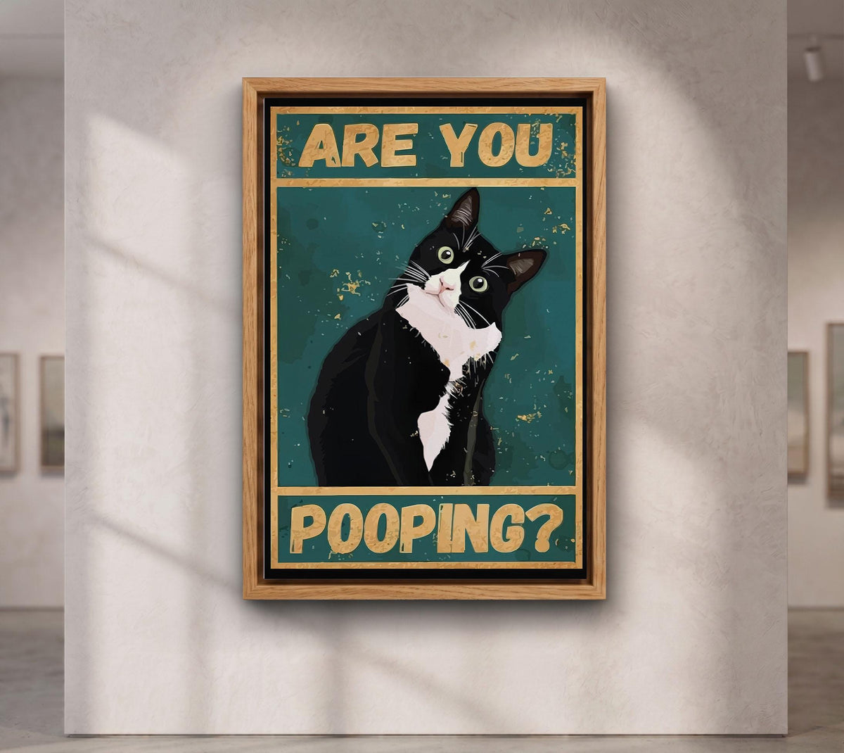 Tuxedo Cat Pooping Poster, Funny Retro Bathroom Wall Art