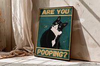 Tuxedo Cat Pooping Poster, Funny Retro Bathroom Wall Art