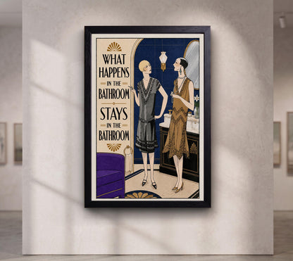 What Happens in the Bathroom Print, Art Deco Toilet Poster,Funny Bathroom Wall Art, Art Deco Bar & Pub Decor,