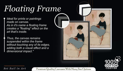 Minimalist Woman Reading Book Canvas Art, Abstract Woman on Sofa Painting