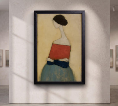 Minimalist Faceless Woman Canvas Wall Art, Elongated Neck Portrait Painting