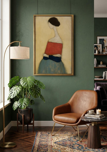 Minimalist Faceless Woman Canvas Wall Art, Elongated Neck Portrait Painting