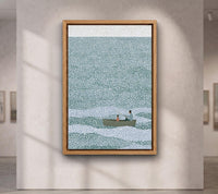 Father and Son Fishing Canvas Wall Art, Pointillism Ocean Painting
