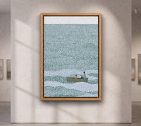 Father and Son Fishing Canvas Wall Art, Pointillism Ocean Painting