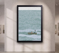 Father and Son Fishing Canvas Wall Art, Pointillism Ocean Painting