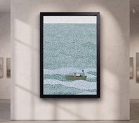 Father and Son Fishing Canvas Wall Art, Pointillism Ocean Painting