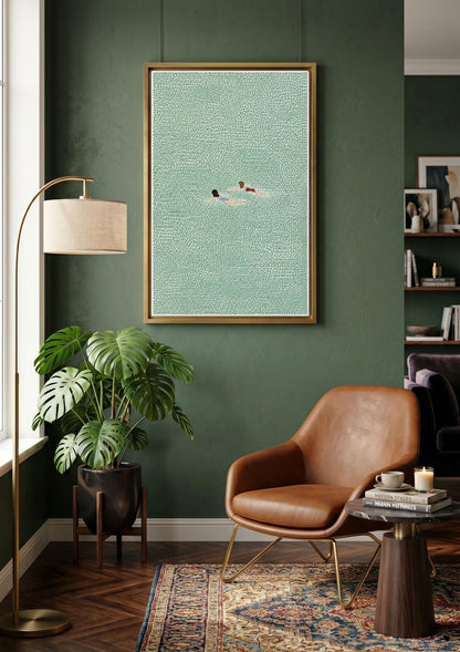 Swimmer Canvas Wall Art, Minimal Ocean Canvas