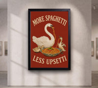 More Spaghetti Less Upsetti Canvas, Funny Duck Family Kitchen Wall Art, Bold Red Pasta Poster, Playful Dining Room Decor