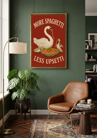More Spaghetti Less Upsetti Canvas, Funny Duck Family Kitchen Wall Art, Bold Red Pasta Poster, Playful Dining Room Decor