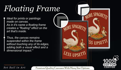 More Spaghetti Less Upsetti Canvas, Funny Duck Family Kitchen Wall Art, Bold Red Pasta Poster, Playful Dining Room Decor