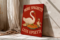 More Spaghetti Less Upsetti Canvas, Funny Duck Family Kitchen Wall Art, Bold Red Pasta Poster, Playful Dining Room Decor