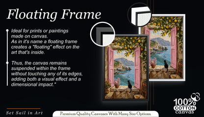 Amalfi Coast Window and Black Cat Canvas