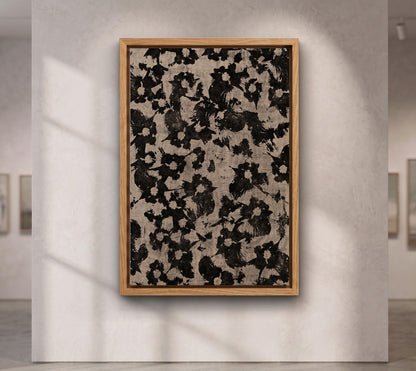 Vintage Black Floral Canvas Wall Art, Neutral Botanical Abstract Print