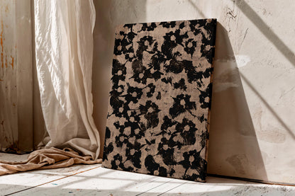 Vintage Black Floral Canvas Wall Art, Neutral Botanical Abstract Print