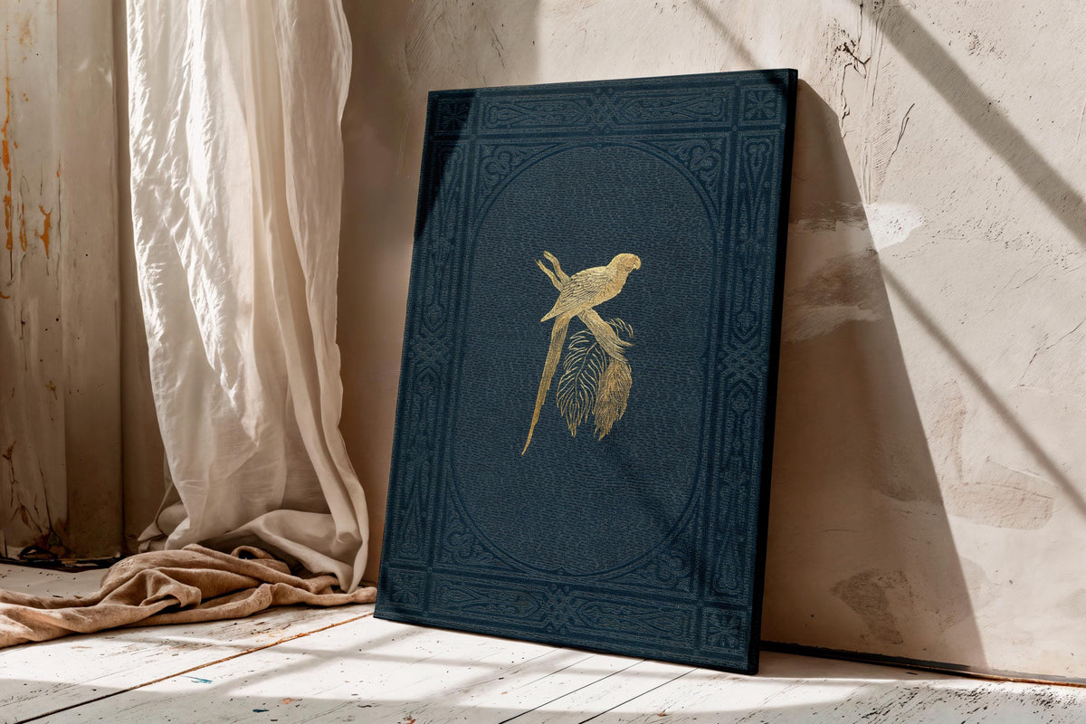 Navy and Gold Parrot canvas wall art