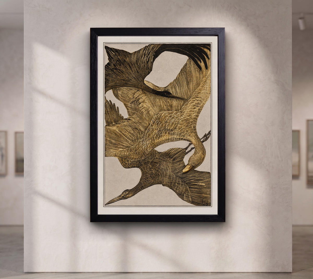 Theo van Hoytema Flying Birds Print, Antique Gold Bird Wall Art, Vintage Dutch Crane Poster