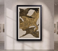 Theo van Hoytema Flying Birds Print, Antique Gold Bird Wall Art, Vintage Dutch Crane Poster