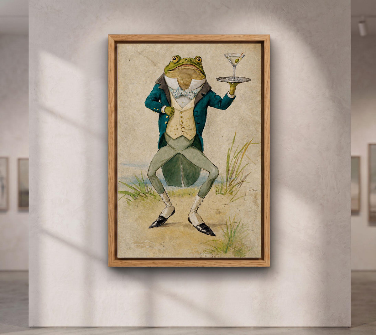 Frog Waiter with Martini canvas wall art