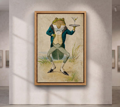 Frog Waiter with Martini canvas wall art