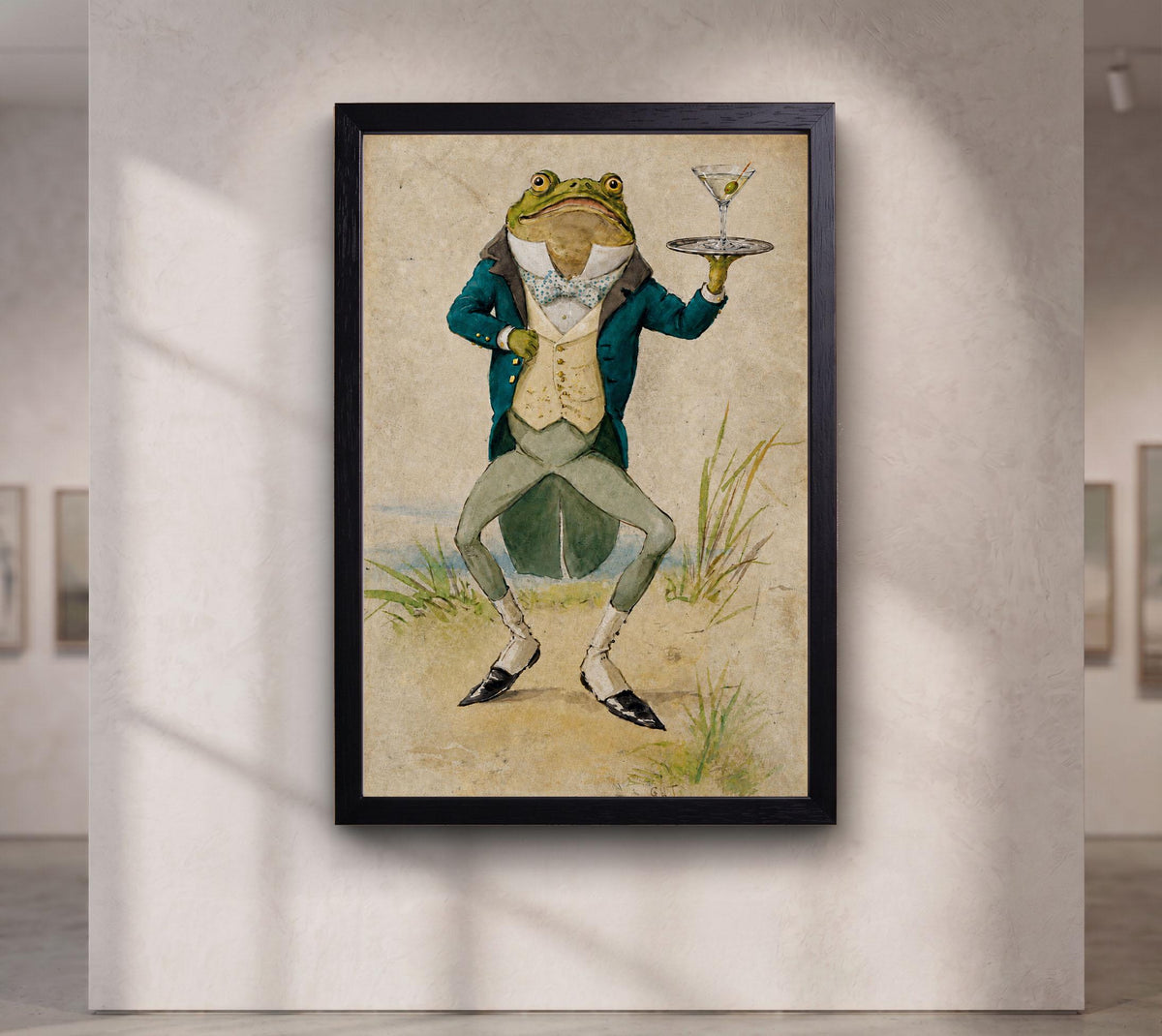 Frog Waiter with Martini canvas wall art