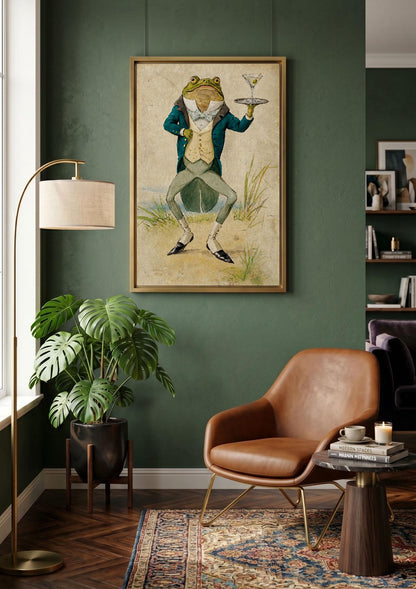 Frog Waiter with Martini canvas wall art