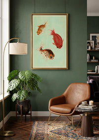 Vintage Goldfish Poster Print, Antique Chinese Dragon Eye Fish Wall Art, Japanese Aesthetic Marine Life Painting