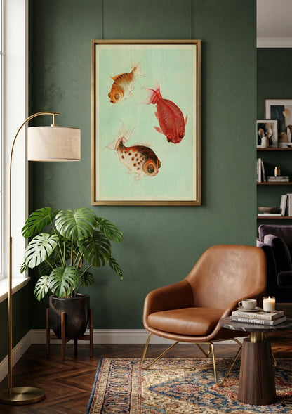 Vintage Goldfish Poster Print, Antique Chinese Dragon Eye Fish Wall Art, Japanese Aesthetic Marine Life Painting